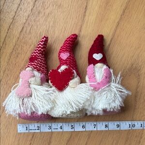 Set of Three Red, pink, and White Gnome Decorations for VALENTINES DAY!